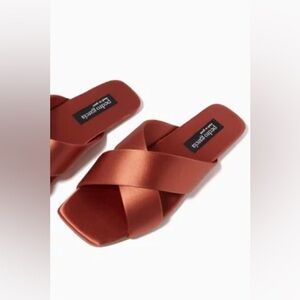 Pedro Garcia Rare Kendy Slide Sandals in Copper Sienna Silk Satin, size 38